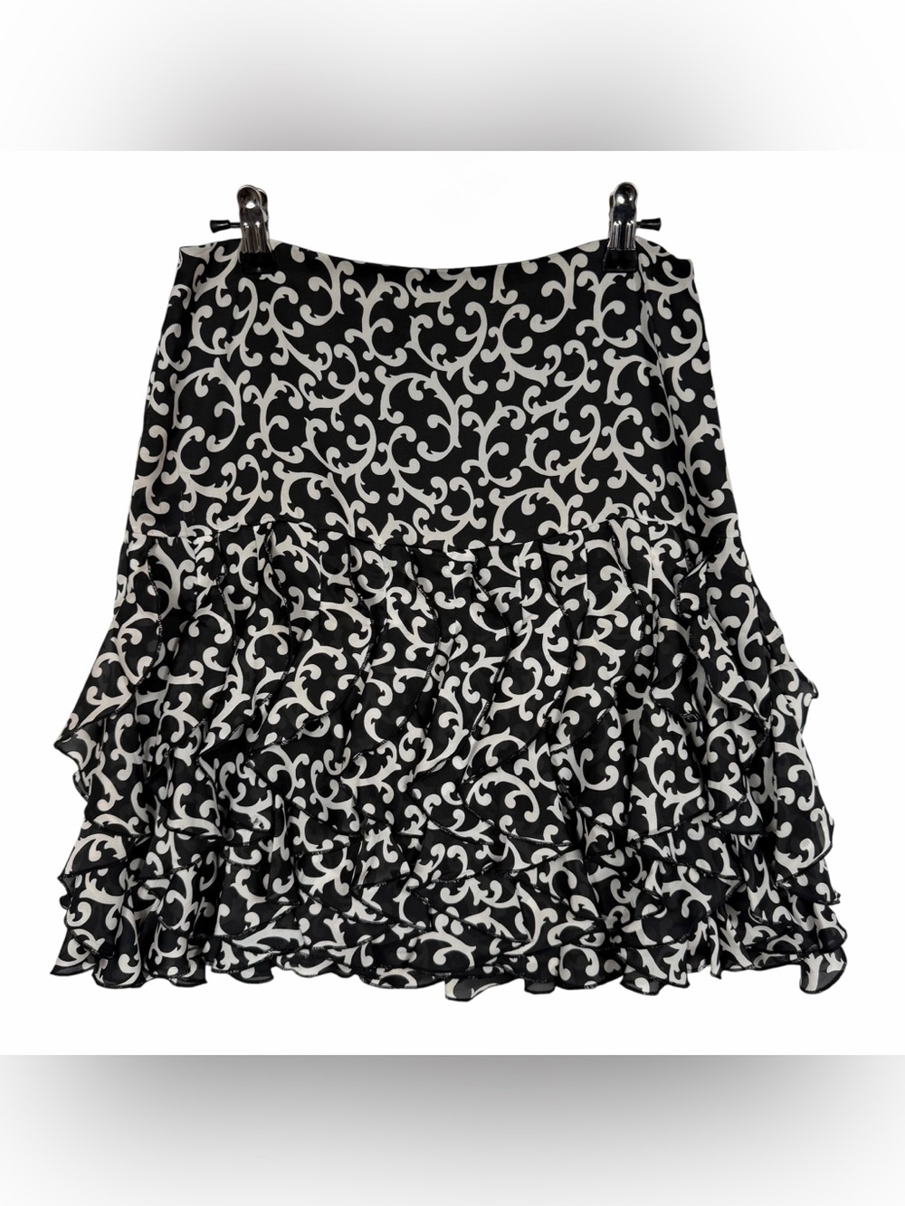White House Black Market Ruffled Layered Black and White Dress Skirt Size 0